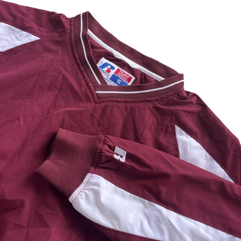 Russell Athletic Team Issue Small Maroon White Pullover Windbreaker Jacket Retro